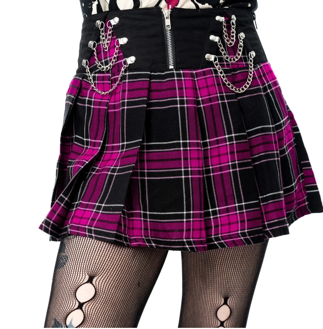 NIXIE SKIRT - BLACK/DARK PINK CHECK