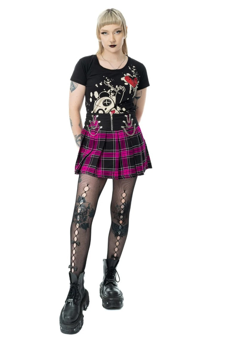 NIXIE SKIRT - BLACK/DARK PINK CHECK