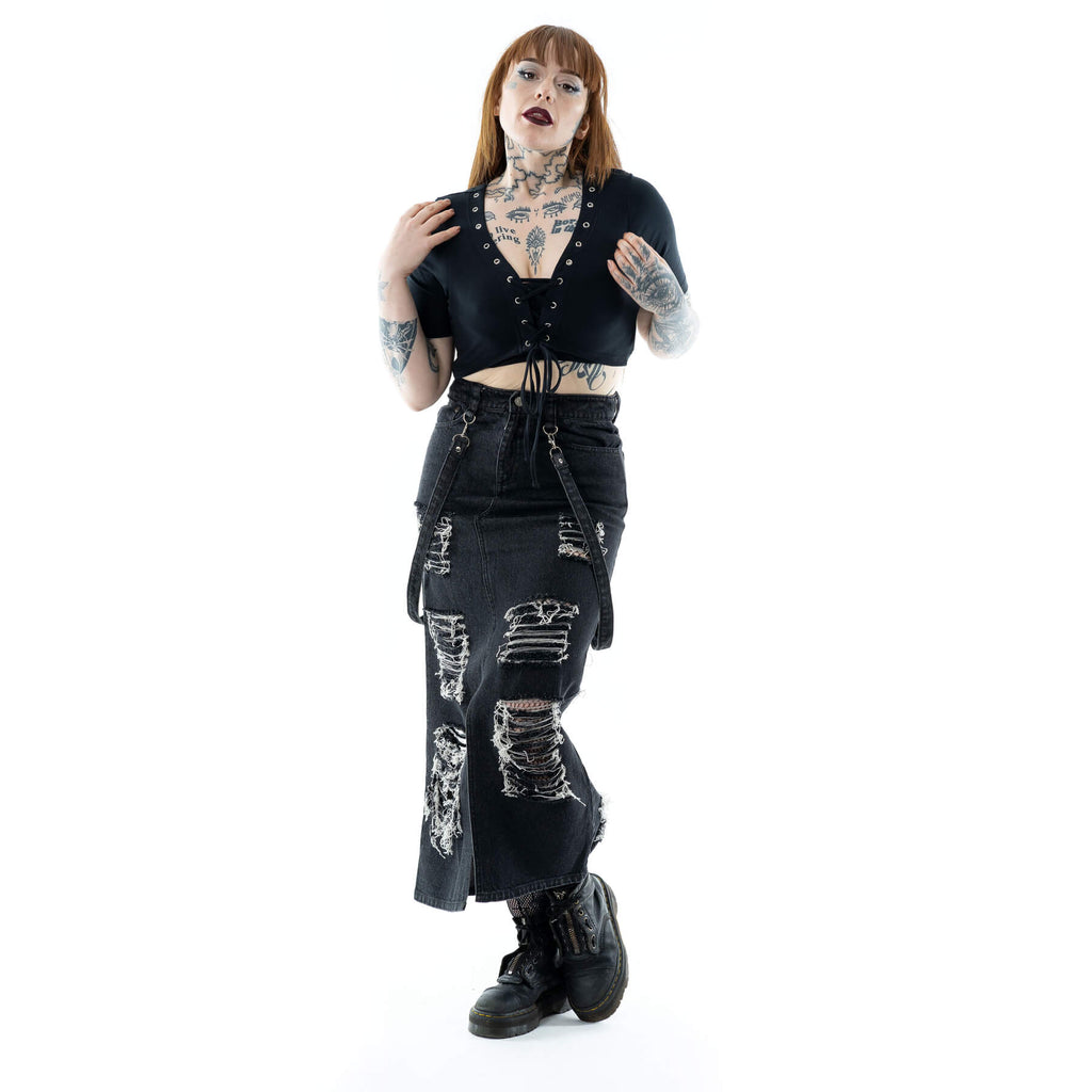RUNA SKIRT - BLACK STONEWASH
